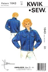 1643 KWIK SEW  LADIES  PANEL YOKE JEANS JACKET PATTERN XS-LG